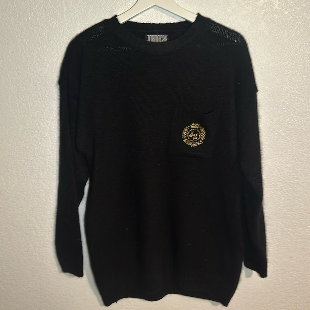 Vintage Jordache Silk Blend Monogrammed Crest Logo Pocket Crew Sweater Size Lg